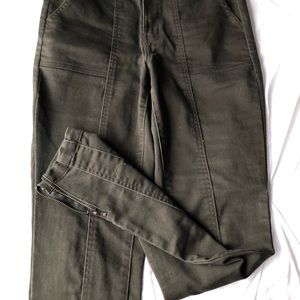 Olive green pants with piping and zipper ankle